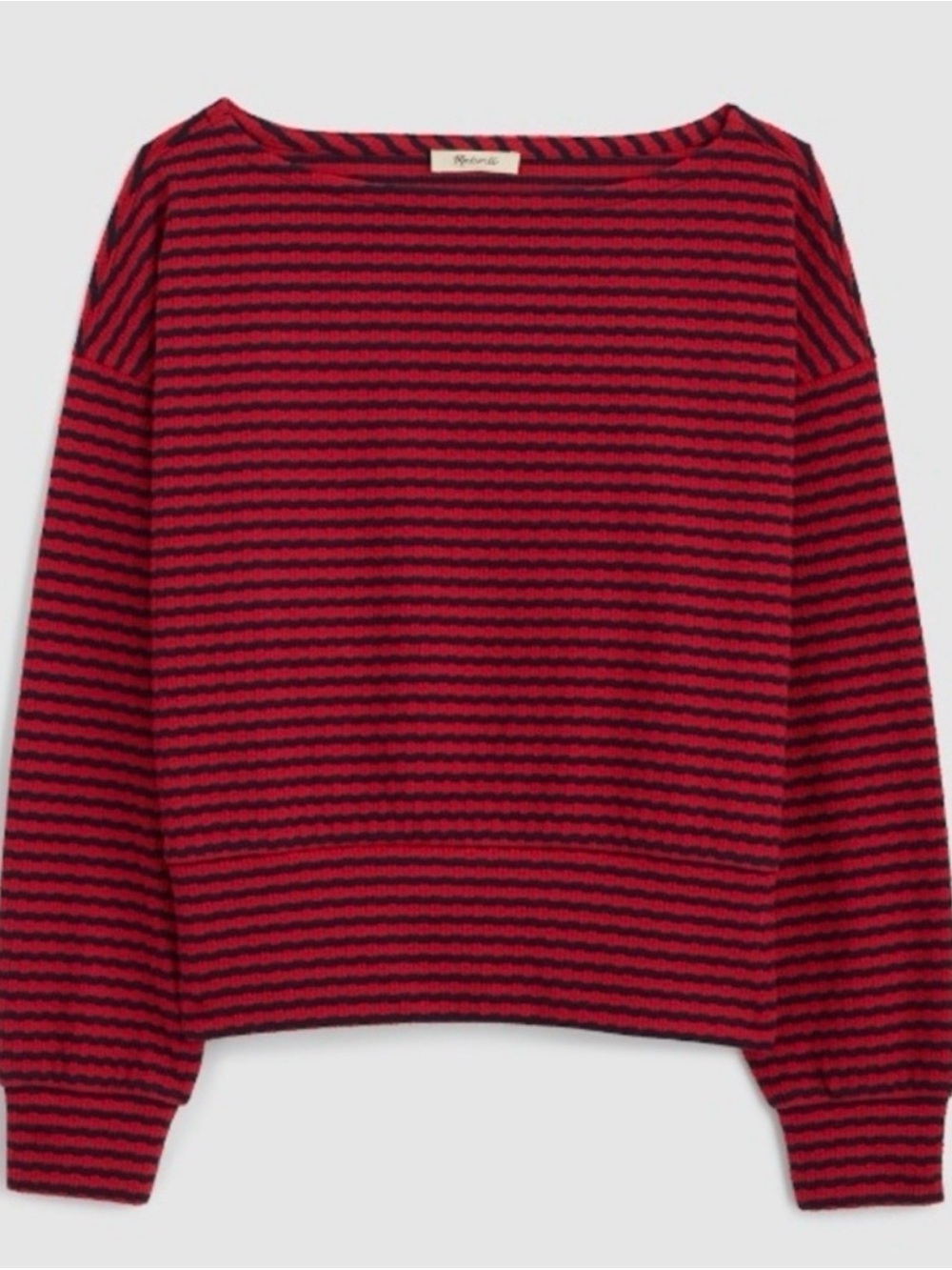 Madewll Textural Stitch Top Banded Red stripe Sz XL new